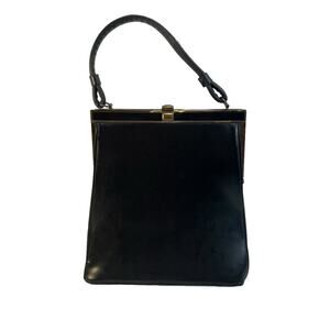 EMPRESS BAGS VINTAGE MID CENTURY sleek black satchel with gold tone hardware